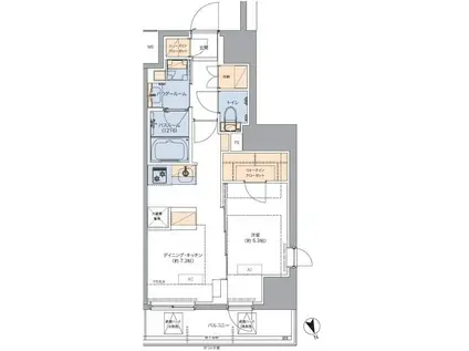 トラディティオ門前仲町(1DK/14階)の間取り写真