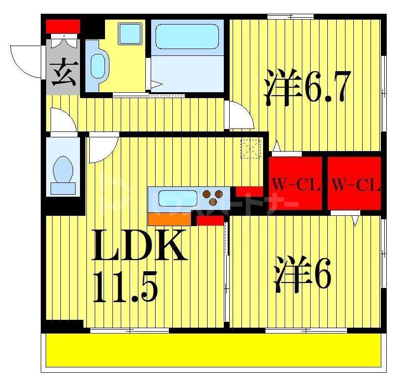 リヴェールコート(2LDK/3階)の間取り写真