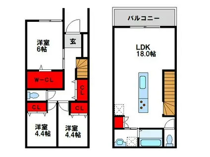 パティオ駕与丁公園(3LDK/1階)の間取り写真