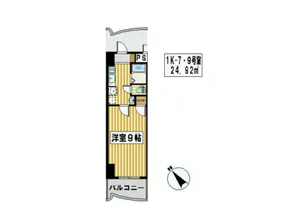 ロイヤル渡辺通(1K/9階)の間取り写真