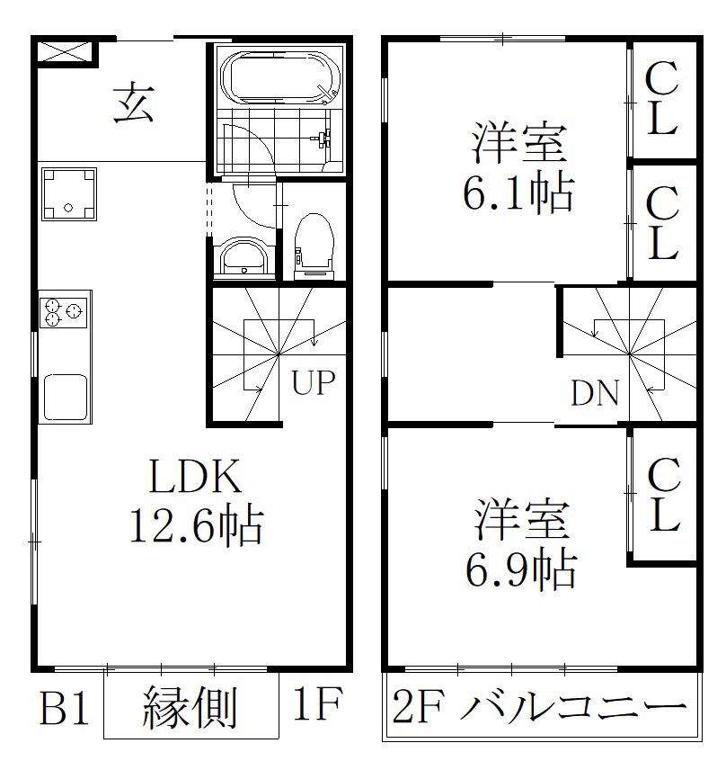 THE ORCHARD YAHATA B棟(2SLDK/1階)の間取り写真