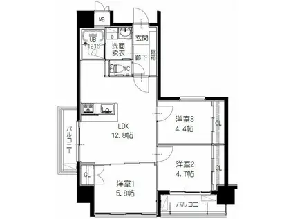 ヒルクレスト別府駅前グランデ(3LDK/11階)の間取り写真