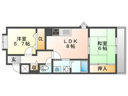 ヴィラトヨナカ(2LDK/2階)の間取り写真