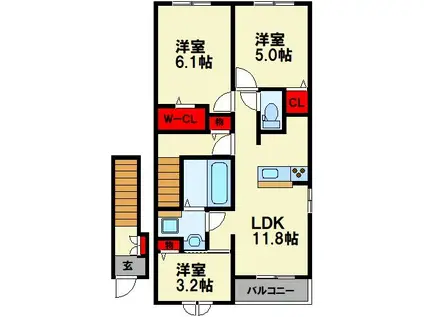 アーバン ルクラ B(3LDK/2階)の間取り写真