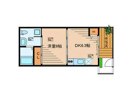 パークサイド有栖川(1DK/1階)の間取り写真