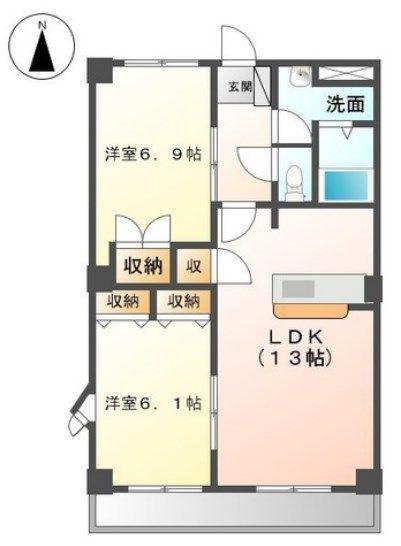ピークエリシオン(2LDK/3階)の間取り写真