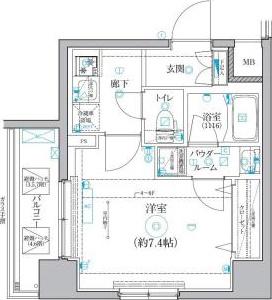 クオリタス菊川(1K/5階)の間取り写真