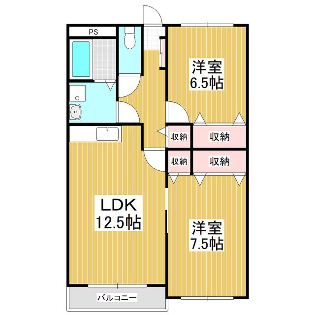 カーサ・オクシブ(2LDK/2階)の間取り写真