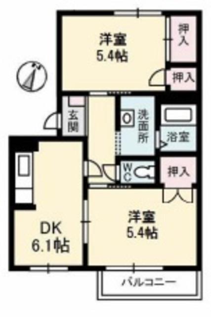 フレグランス福島D(2DK/2階)の間取り写真