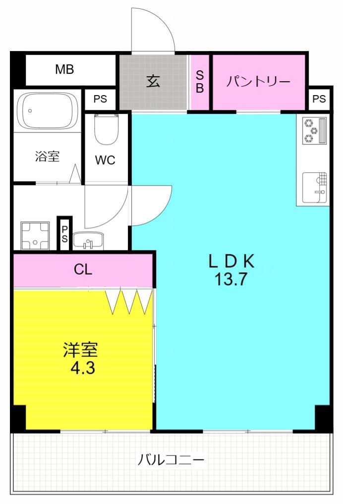 OC RESIDENCE R NISHINOMIYA OGO(1LDK/7階)の間取り写真