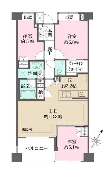 クラッシィハウス谷中道灌山E棟(3LDK/2階)の間取り写真