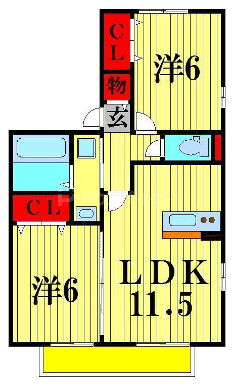 サンフルール(2LDK/1階)の間取り写真