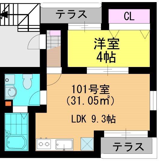 コスモス千葉寺(1LDK/1階)の間取り写真