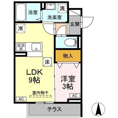 グラナーデ扇I C(1LDK/1階)の間取り写真