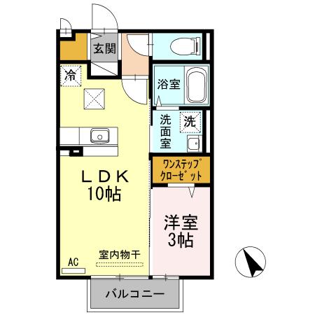 プレミストB棟(1LDK/1階)の間取り写真