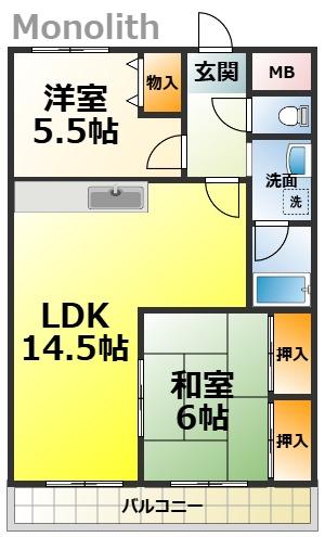 フォンテーヌ和泉(2LDK/1階)の間取り写真