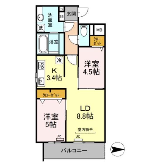 DIMORARE(2LDK/1階)の間取り写真
