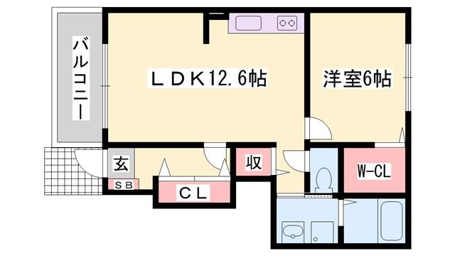 ラルジュ フォンテーヌIV(1LDK/1階)の間取り写真