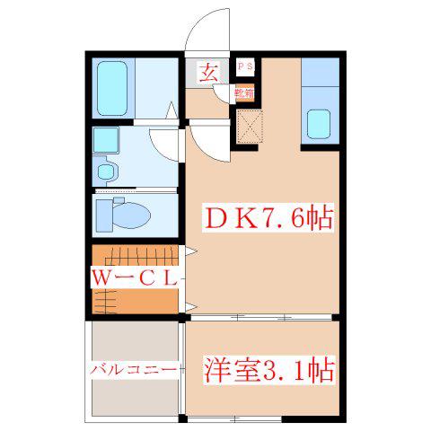 エミリア川内06(1DK/2階)の間取り写真
