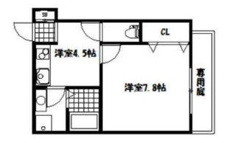 グランドソレイユ香里園(1DK/1階)の間取り写真