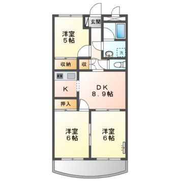 プルメリアイズシ(3DK/1階)の間取り写真