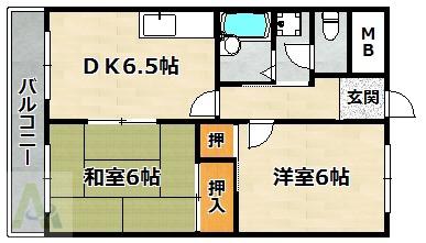 ゲルメンハイツ(2DK/4階)の間取り写真