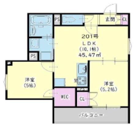 クリエオーレ誉田(2LDK/2階)の間取り写真