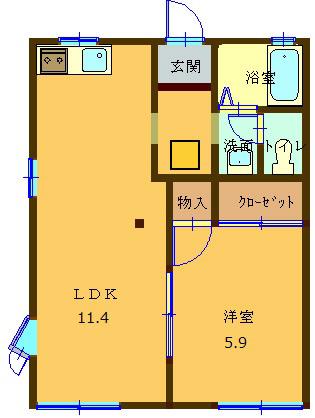 フレグランスつるが丘(1LDK/1階)の間取り写真