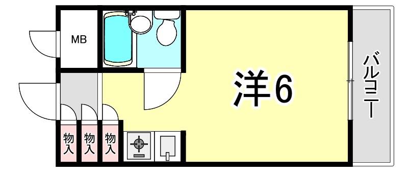 キューブ芦屋(ワンルーム/4階)の間取り写真