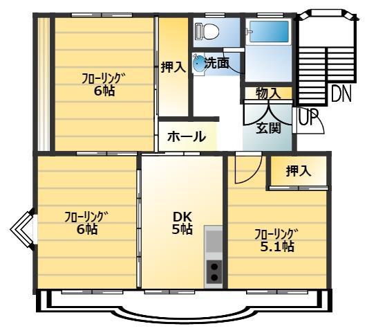 サンライズ江間(3DK/2階)の間取り写真