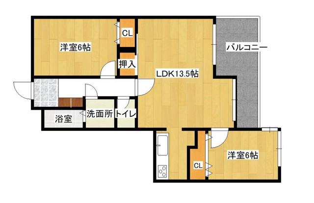 エステートマンション西公園(2LDK/8階)の間取り写真