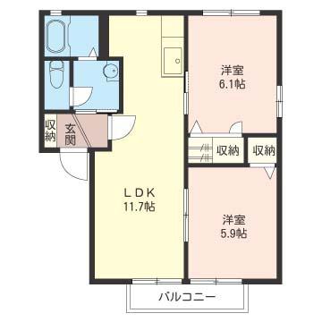 パークサイドタウン E(2LDK/1階)の間取り写真