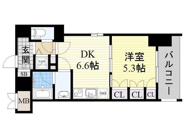 セイワパレス京橋コルティーレ(1DK/4階)の間取り写真