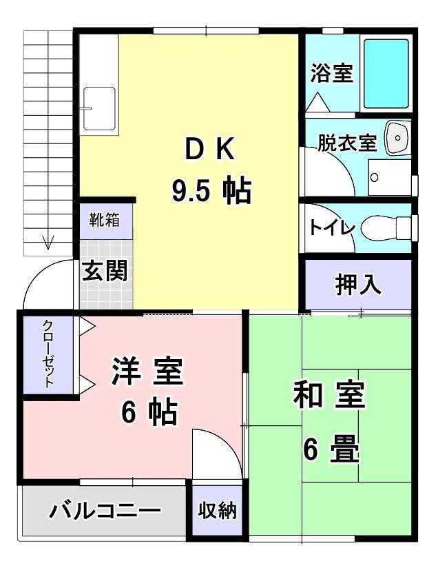 グリーンコート木の下 A棟(2DK/2階)の間取り写真
