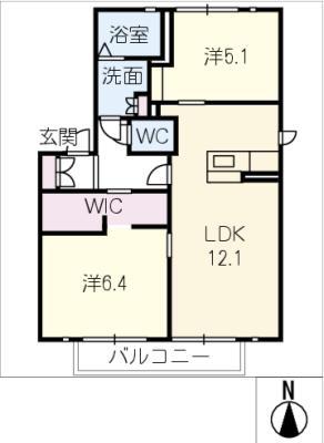 レーヴフォーレスA棟(2LDK/2階)の間取り写真