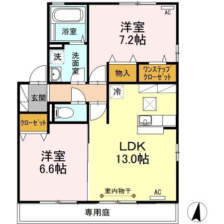 サンモール・Y A(2LDK/1階)の間取り写真