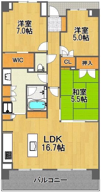 レクセルちはら台(3LDK/13階)の間取り写真