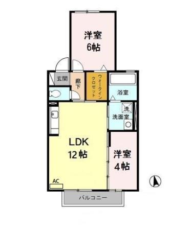リヴェール野口(2LDK/2階)の間取り写真