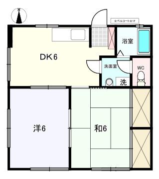 ベルコート(2DK/1階)の間取り写真