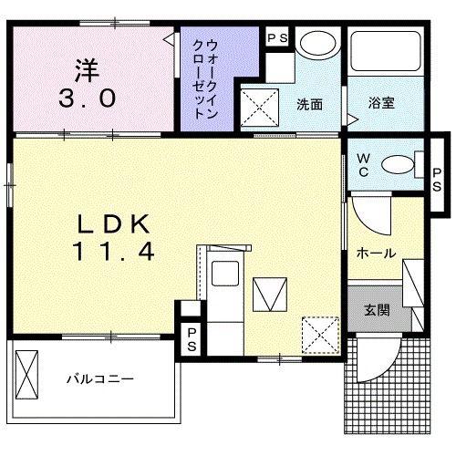 プルミエール・メゾン II(1LDK/1階)の間取り写真