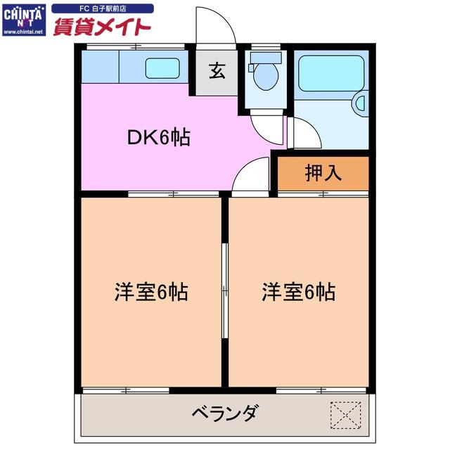 第二コーポ優珈里(2DK/1階)の間取り写真