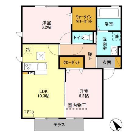 バードネイチャー D棟(2LDK/1階)の間取り写真