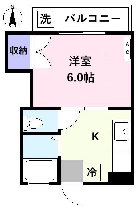 ヒルズイシダII(1K/1階)の間取り写真