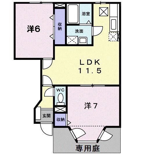 フォレストガーデンII(2LDK/1階)の間取り写真
