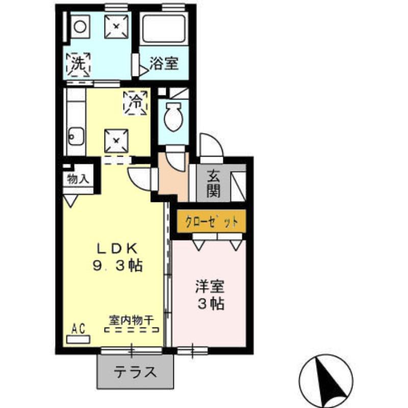 アバンウェル田中町A棟(1LDK/1階)の間取り写真