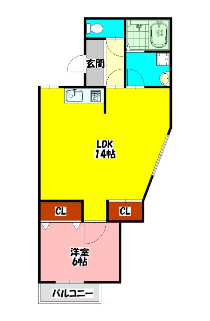 ヤシマハイツ(1LDK/1階)の間取り写真