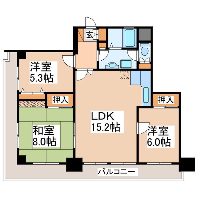 エスポワール北の丸(3DK/9階)の間取り写真