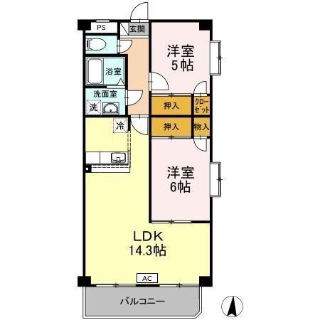 プランドール鳥羽見(2LDK/3階)の間取り写真