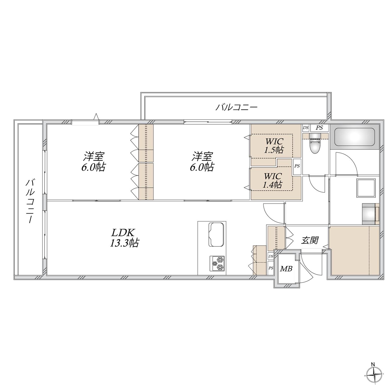 MILLE MERCISミルメルシー(2LDK/3階)の間取り写真