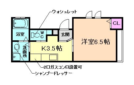 栄町ワンルーム(1K/2階)の間取り写真